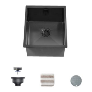 TORVA 14-inch Undermount Black Bar Prep Sink – 16 Gauge Stainless Steel – Single Bowl