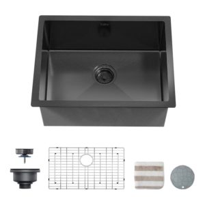 TORVA 25-inch Undermount Sink Black – 16 Gauge Stainless Steel – Single Bowl