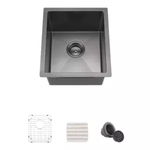 TORVA 15-inch Undermount Black Bar Prep RV Sink - 16 Gauge Stainless Steel