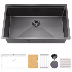 TORVA 32-inch Workstation Sink Black – 16 Gauge Stainless Steel – Single Bowl