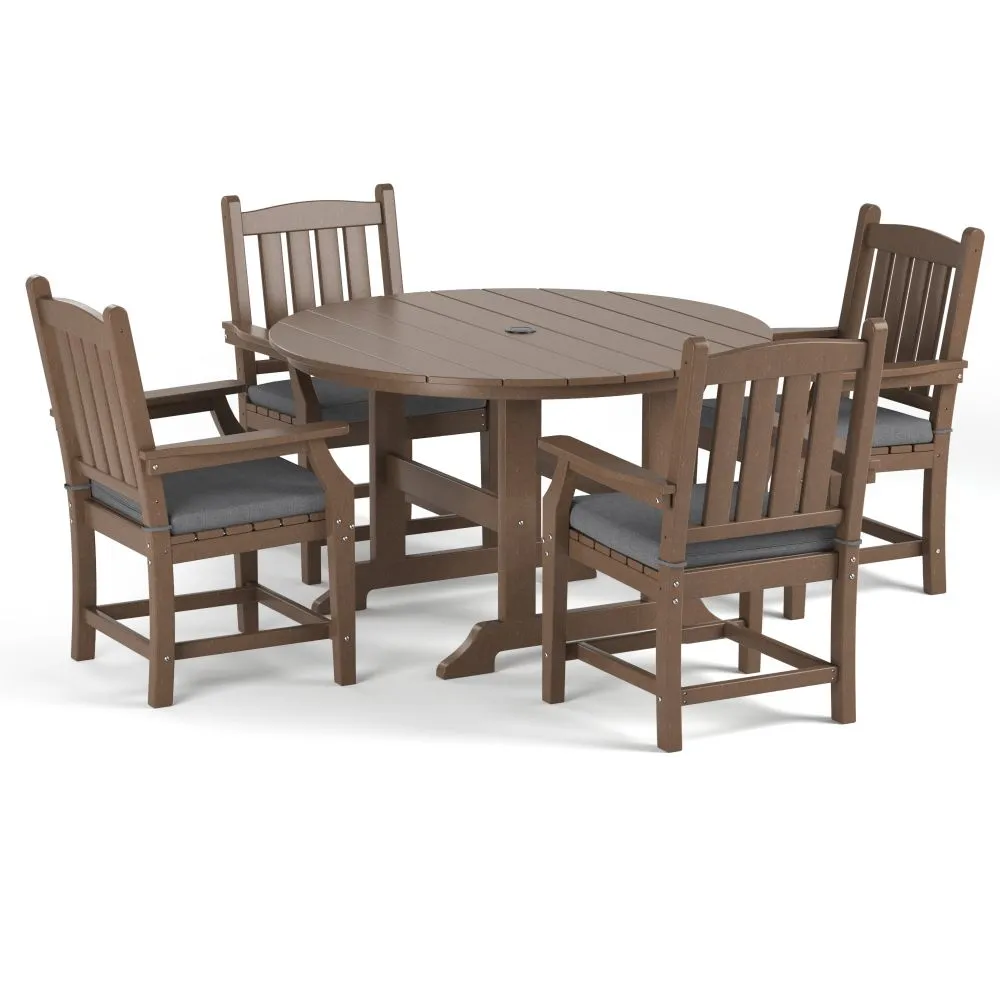 Torva-5-Piece-Round-Dining-Table-Set-(4 x Arm Chair)-Brown