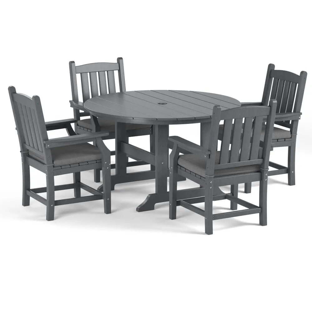Torva-5-Piece-Round-Dining-Table-Set-(4 x Arm Chair)-Grey